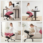 Kneeling Chairs Linen Ergonomic Home Office Chair Adjustable Height Seat Rolling Wheels Comfort Thick Cushion Work Stool Improve Posture Chairs