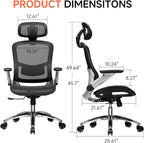 COMHOMA Big and Tall Ergonomic Mesh Office Chair, High Back Home Desk Chair Computer Gaming Chair with Headrest, Flip-Up Arms, 90-125° Tilt Lock and Wide Cushion, Task Chair for Man Woman- Black