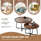 Round Nesting Coffee Table Set of 2, 28" Round Walnut with Fluted,Mid Century Modern,Center for Living Room Bedroom Office Balcony Yard