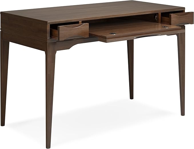 SIMPLIHOME Harper Small Desk - 48 inch Wide Solid Hardwood Writing Desk in Walnut Brown, Mid-Century Modern Home Office Table for Study or Work with 2 Drawers and Flip-Down Keyboard Tray