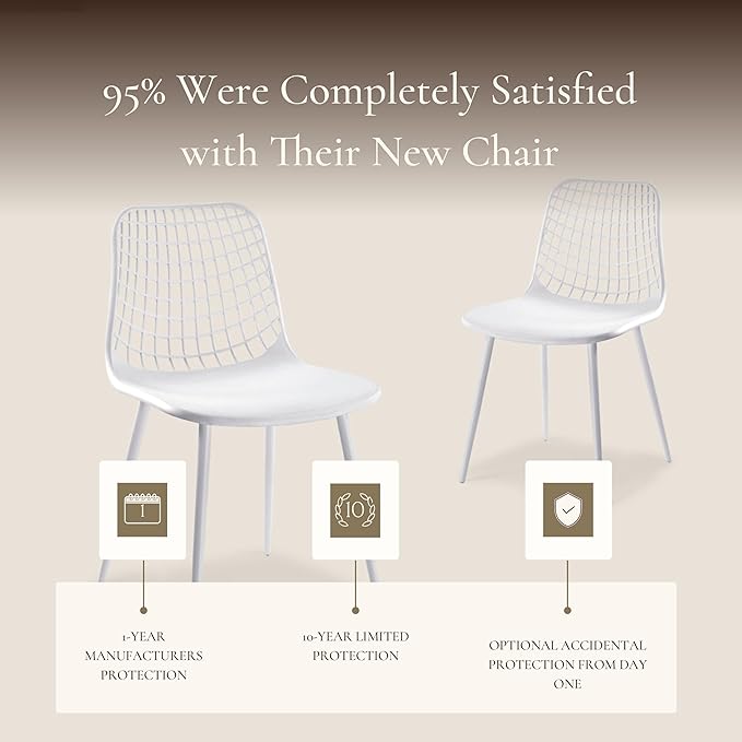 Poly & BARK Marais Modern Dining Chairs Set of 4 – Mid Century Modern Plastic Dining Chair with Metal Legs – Kitchen & Dining Room Chairs – Indoor/Outdoor – White