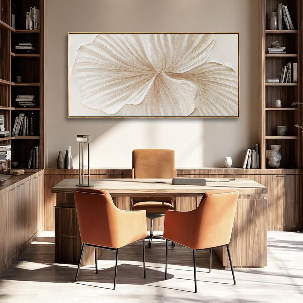 Framed White Abstract Floral Canvas Wall Art for Living Room 24x48 Inch