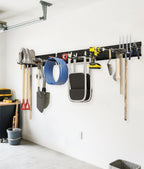 48 Inch Garage Storage Rack, Heavy Duty Wall Mount Organizer with 3 Metal Track Rails and 16 Hooks, Compatible with Pegboard and Slatwall, Black