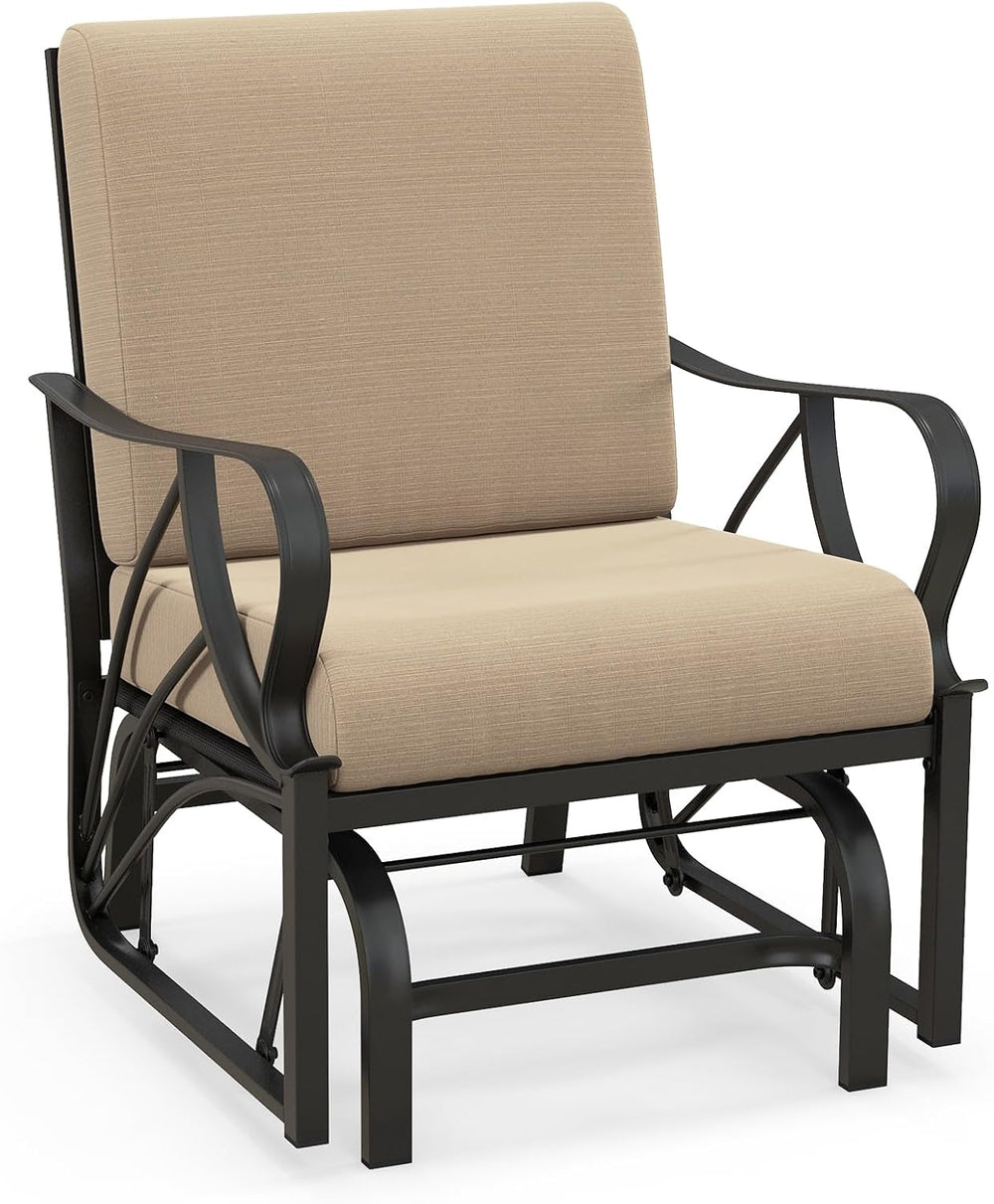 GIANTEX Patio Glider, Outdoor Rocking Chair with Thick Cushion | Sprayed Meta...