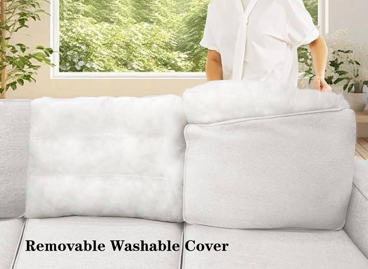 Legend Vansen Oversized Modular Sectional Sofa,U/L‑Shaped Reversible Couch with Ottoman,Deep Seat Plush Polyester Sofa for Living Room,6‑Seater,Cream