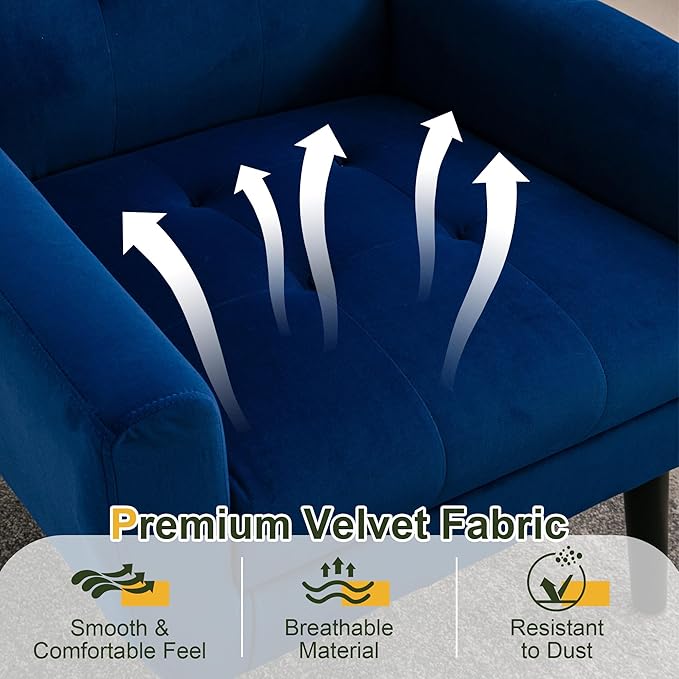 NicBex Modern Accent Chair for Living Room Upholstered Foam Filled Living Room Chairs with Metal Legs Velvet Cozy Lounge Armchair for Living Room Bedroom,Navy Blue
