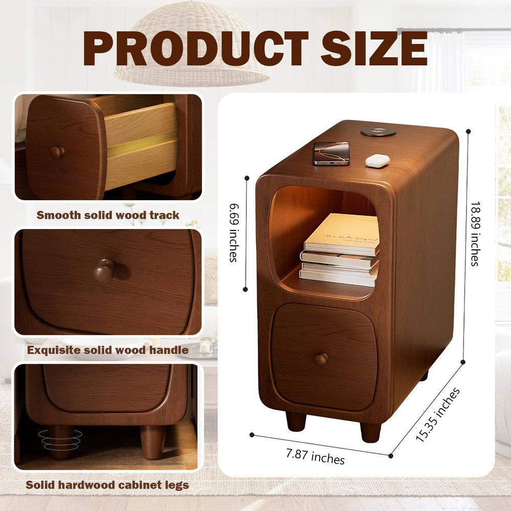YUNMUARY-Narrow Nightstand,Walnut Nightstands,Mid Century Side Table,7.87 Inc...