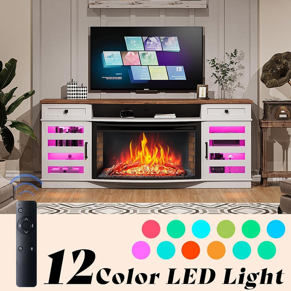 AMERLIFE Farmhouse Living Room Table Set of 4, Include 70" Fireplace TV ...