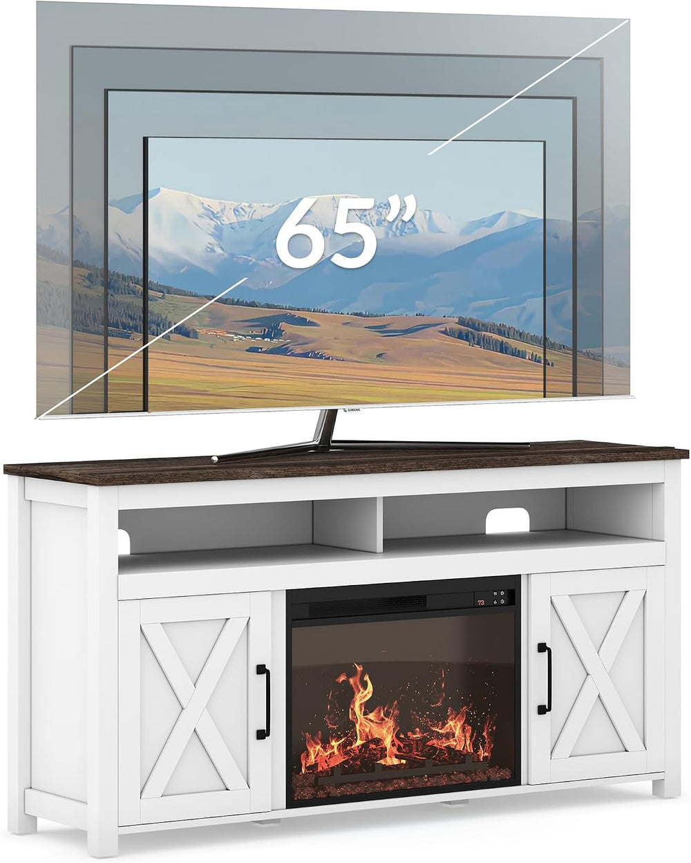BELLEZE Corin 58" TV Stand with 23" Electric Fireplace - White