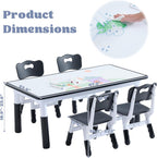 Kids Table and 4 Chairs Set, Height Adjustable Toddler Table and Chair Set, Toddler Desk with Graffiti Desktop & Non-Slip Legs, Children Activity Table for Daycare, Classroom (Black)