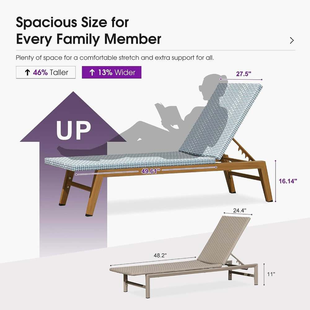 PURPLE LEAF Chaise Lounge Chair Wood Grain Aluminum Set of 2, Pale Blue | 3-Y...