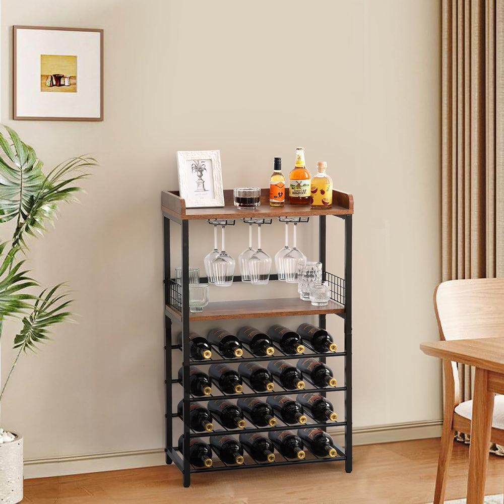 KATHY&BOB Morden Wood Wine Rack Freestanding Floor, 5-Tier Wine Storage S...