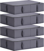 TYEERS Under Bed Storage Containers, Durable Fabric, Washable, Collapsible, Under Bed Storage Bins for Clothes, Blankets, Sheets, Shoes, 27.5x16.5x7 Inches, 4-Pack, Dark Grey