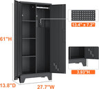 Storage Cabinet 61" H, Metal Outdoor Sheds with Shelves for Tools Storage, Cleaning Supplies Closet with Removable Pegboard for Outdoor, Garage, Utility Room