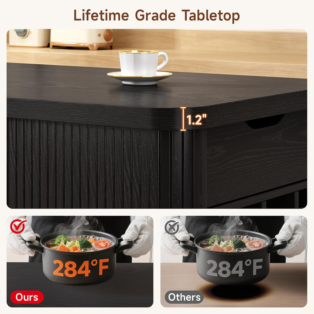 ONBRILL 59 Inch Fluted Kitchen Island with Storage Black | Counter Height Tab...