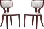 Manhattan Comfort Pulitzer Faux Leather Dining Chairs Set of 2, Solid Beech Wood with Walnut Finish, Iconic Greek Design, Fully Assembled Accent Kitchen Furniture, Silver