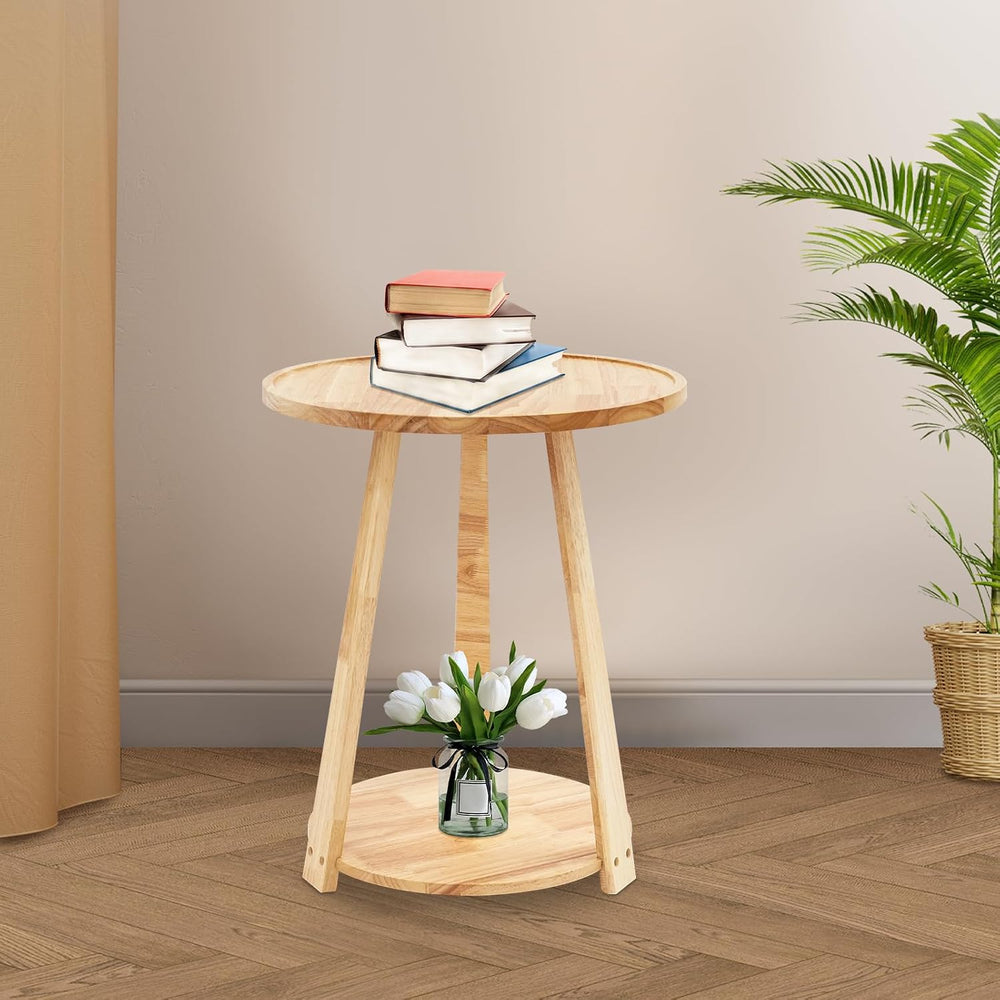 Small Round Side Table, 2-Tier End Table with Storage Shelf, Modern Couch Bed...