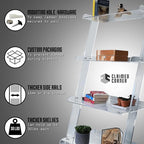 Acrylic Ladder Bookcase – Large Modern Clear Leaning Floating Wall Bookshelf - Standing Decor Display Unit for Open Shelving, Organizer, or Storage in the Living Room, Office, Bedroom, or Bathroom