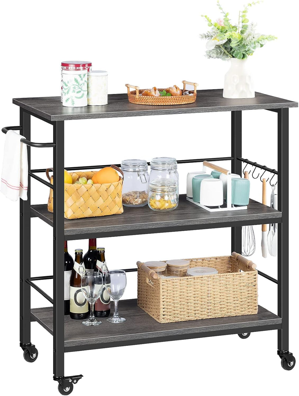 HOOBRO Kitchen Island with Storage,Industrial Kitchen Island on Wheels and Si...