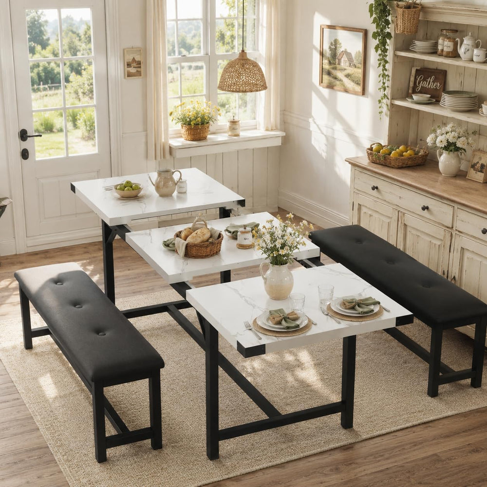 GarveeHome 5 Piece Extendable Dining Table Set for 4-6, Marble White