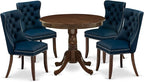 East West Furniture ANDA5-AWA-29 5 Piece Kitchen Table & Chairs Set Contains a Round Dining Table with Pedestal and 4 Polyester Fabric Upholstered Chairs, 36x36 Inch, Antique Walnut