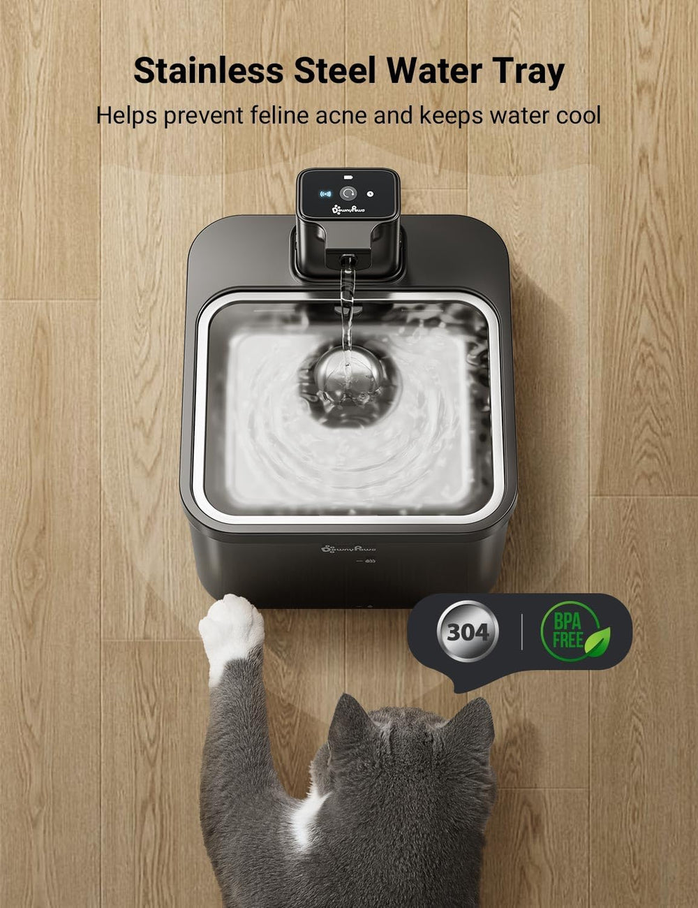 DownyPaws Cat Water Fountain Cordless, Pet Fountain, 84oz/2.5L, Black Pro