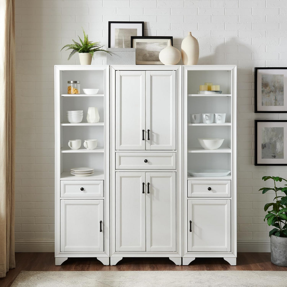Maykoosh 3-Piece Pantry Set with Cabinets - Distressed White - Adjustable She...
