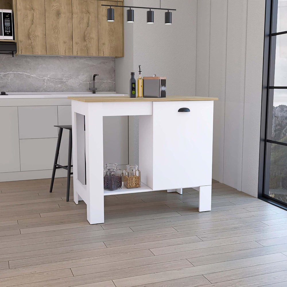 Kitchen Island with Storage Cabinet and Shelves, White/Macadamia | Includes o...