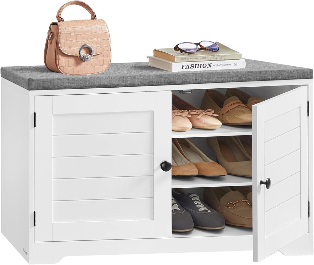 VASAGLE 3-Tier Shoe Storage Bench with Cushion, 14 x 31.9 x 20.7 Inches | Doo...