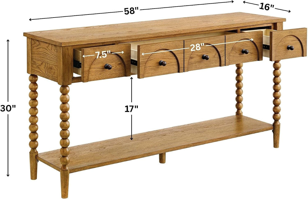 Pembroke 58” Cottage Sofa Console Table with Drawers & Lower Shelf Storag...