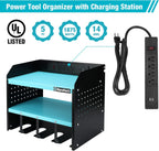 DURATECH Power Tool Organizer Wall Mount with Power Strip, Carbon Steel, Blue, 16.8in Width, 10.9in Depth, 14in Height