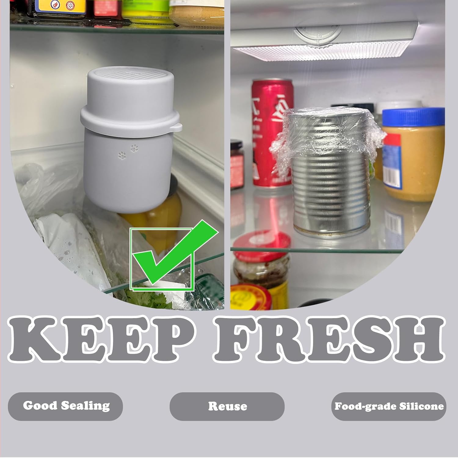 Original Canned Dog Food Storage Container | Silicone Can Cover Pet Food Sealer | BPA Free, Airtight, Dishwasher & Freezer Safe (Grey)