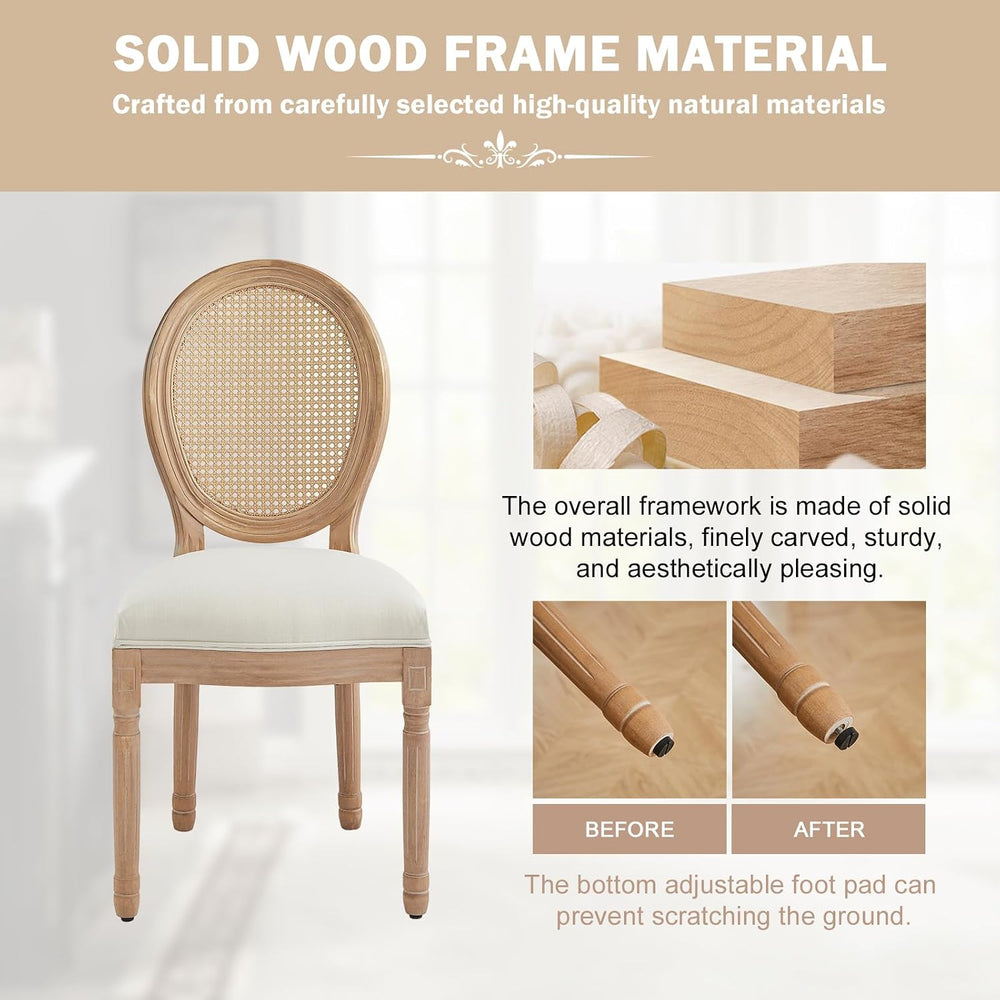 Virabit French Dining Chairs Set of 4, Hand-Woven Rattan Farmhouse Upholstere...