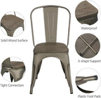 Yaheetech Metal Dining Chairs Set of 4, Industrial Stackable Kitchen Chairs with Wood Top Seat for Dining Room/Restaurant/Bistro/Patio, Indoor & Outdoor Use, Gun Metal