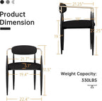 Morden Fort Black Modern Dining Chairs Set of 2, Boucle Upholstered Accent Dining Chairs with Gold Armrest and Curved Backrest for Kitchen, Living Room and Lounge