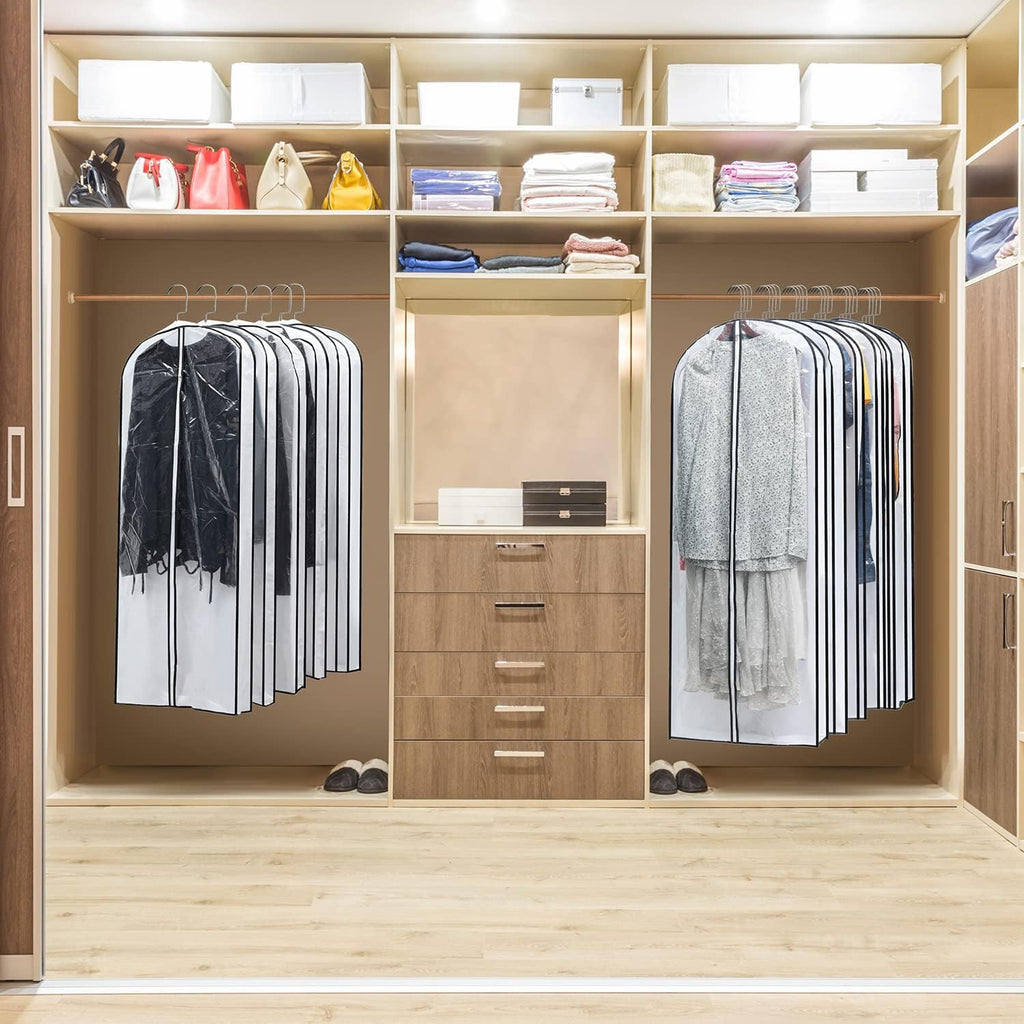 MsKitchen Hanging Clothes Storage with 4" Gusseted Garment Covers (Set of 6) - Clear Suit, Gown, Long Coat, Dress Protectors for Closet - 24"x 50"x 4" / 6 Pack
