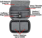 ROTHWELL Gift Set 6 Slot Leather Watch Box and 2 Watch Travel Case - Luxury Case Organizer, Microsuede Liner, Locking Mens Jewelry Watches Holder, Storage Boxes Glass Top (Black/Grey Gift Set)