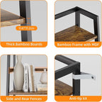 HITNET Ladder Shelf, 4 Tier Bookshelf with Bamboo Frame, Freestanding Bathroom Storage Shelving Unit for Living Room, Home Office, Bedroom, Rustic Brown and Black
