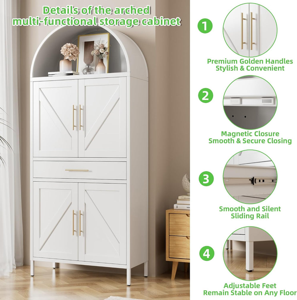 73”H Metal Arched Kitchen Pantry Cabinet with 1 Drawer, Farmhouse Pantry Cabi...