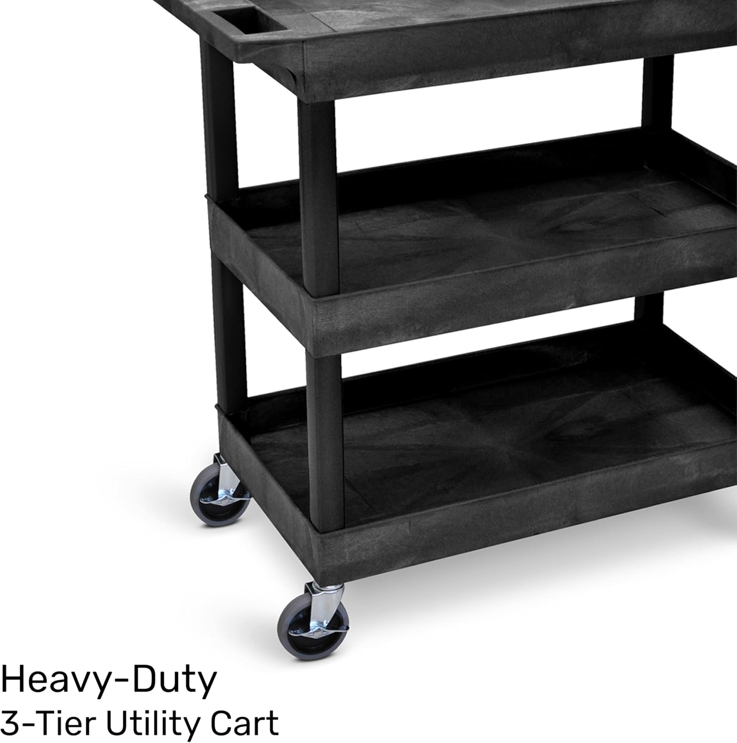 Tubstr 3-Tier Rolling Utility Cart 2-Pack | Each Supports up to 300 lbs. Heavy-Duty Shelf Cart for Garage Storage, Office Spaces, & Kitchen Use | Durable Tool Cart with Locking Wheels (Black, 32 x 18)