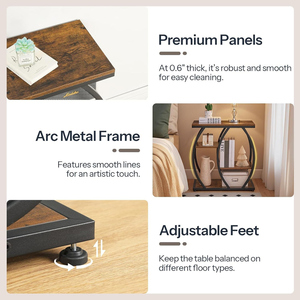 HOOBRO Industrial End Table, 4 Tier End Table with Storage Shelves, Small Sid...
