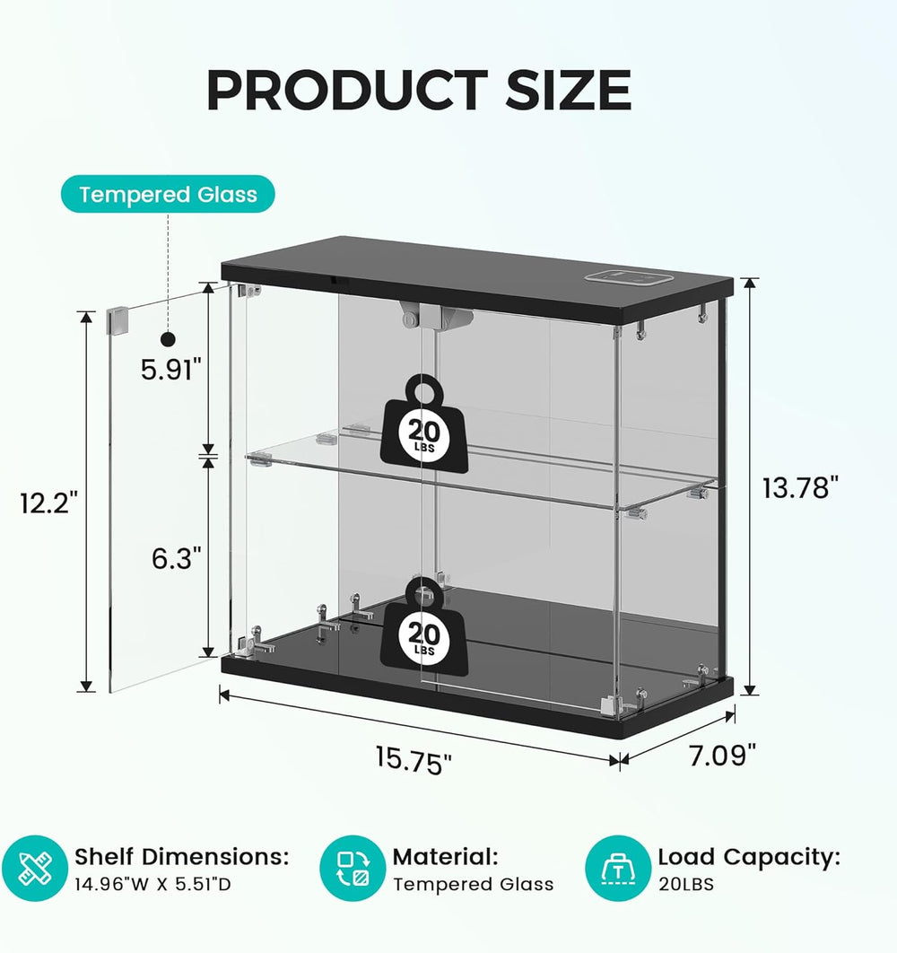 Dystler Lighted Clear Glass Display Case - for Figures & Collectibles, Sm...