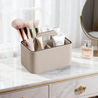 Caddy Organizer with Handle, PU Leather Remote Control Holder Desk Caddy, Portable Makeup Office Supply Organizer for Bathroom, Nightstand, Dresser (Beige)