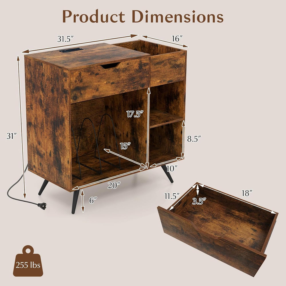 LOKO Record Player Stand with Charging Station, Vinyl Record Holder with Remo...