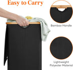 Lifewit 100L Laundry Basket with Lid, Clothes Hampers for Laundry with Bamboo Handles and A Removable Bag, Large Foldable Laundry Hamper for Bedroom, Bathroom, Dorm, Laundry Room, Black