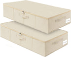 punemi Underbed Storage, 2 Pack Clothing Storage Bags W/Upgraded Handles, Large Capacity Underbed Shoe Container Organizer, Dorm Essentials Bins for Blanket, Pillows, Comforters & Quilts, Beige