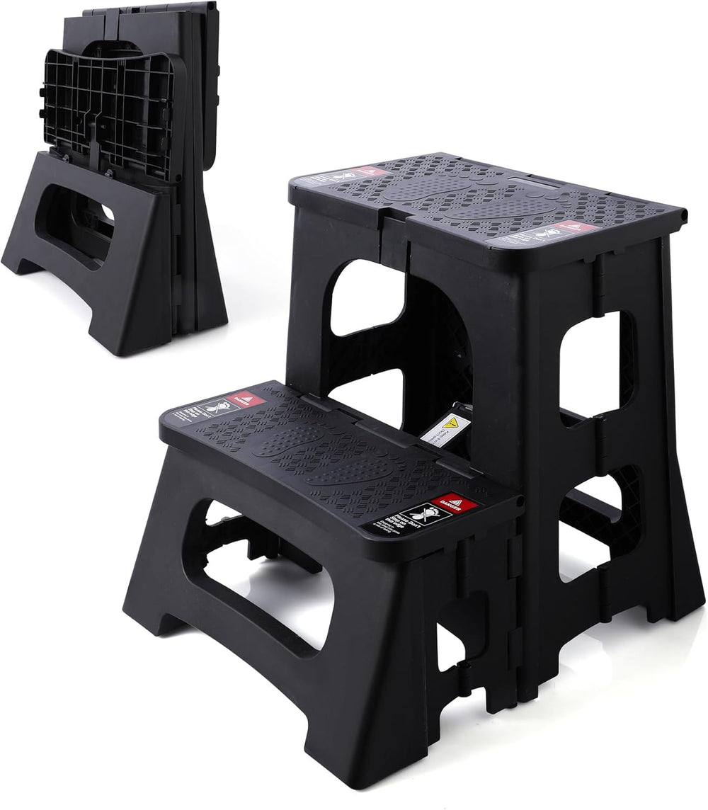 Folding Step Stool, 2-Step 8" 17", Non-Slip, 300lb Capacity | No As...