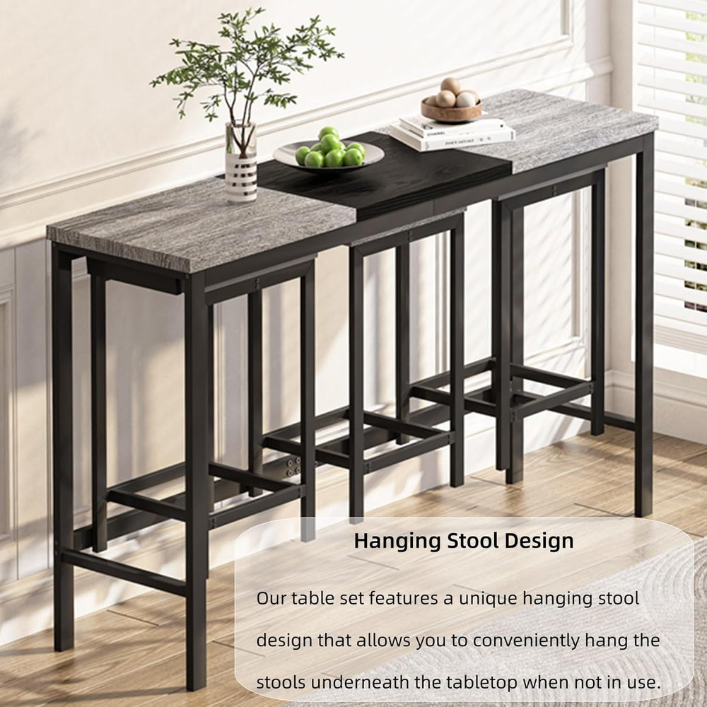 KEIKI 60.24” Long Bar High Top Dining Table and 3 Hanging Stools Chairs Set, ...