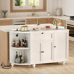 55" White Freestanding Coffee Bar Cabinet with Charging Station, Wine Rack, Drawer, Modern Liquor Wine Cabinet Home Mini Bar Sideboard Buffet Cabinet for Kitchen Dining Living Room Small Space