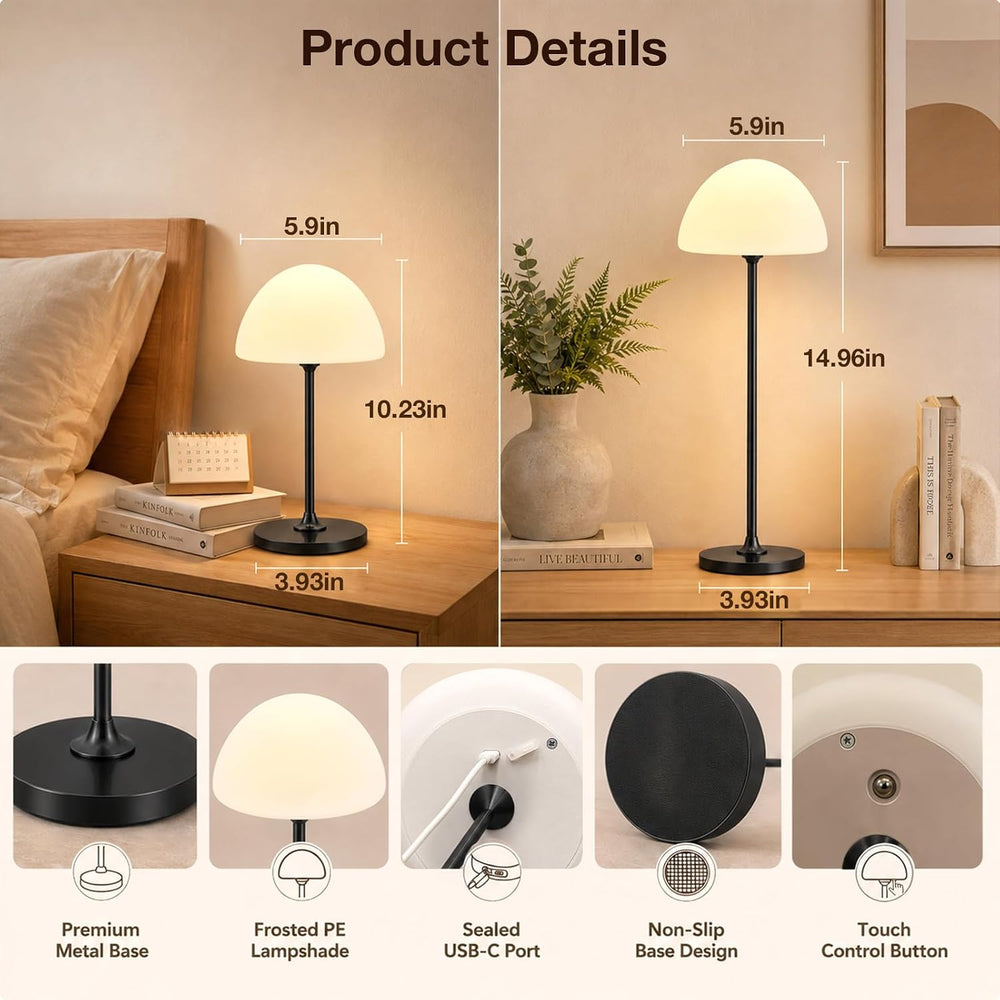 Waterproof Shower Mushroom Lamp Rechargeable Light Cordless